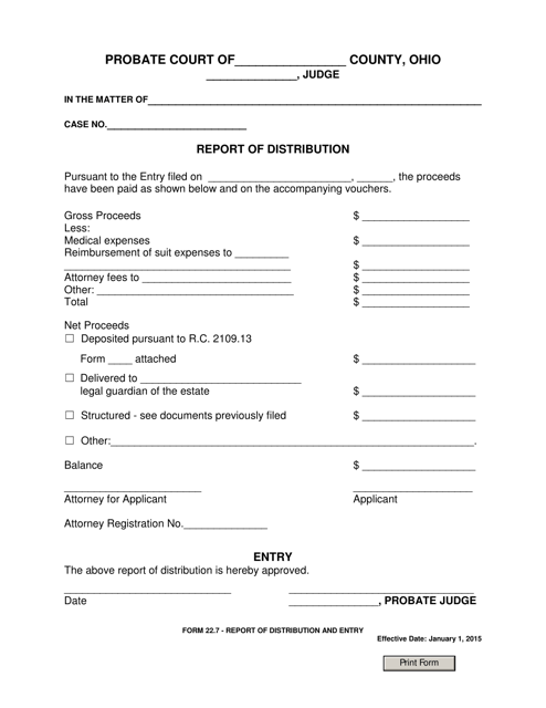 Form 22.7 Report of Distribution - Ohio