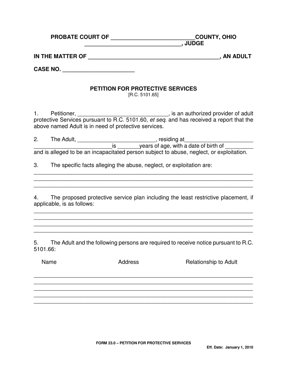 Form 23.0 Petition for Protective Services - Ohio, Page 1