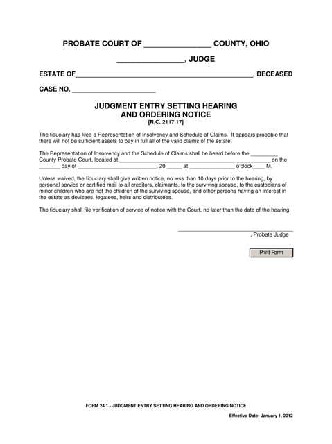 Form 24.1 Judgment Entry Setting Hearing and Ordering Notice - Ohio