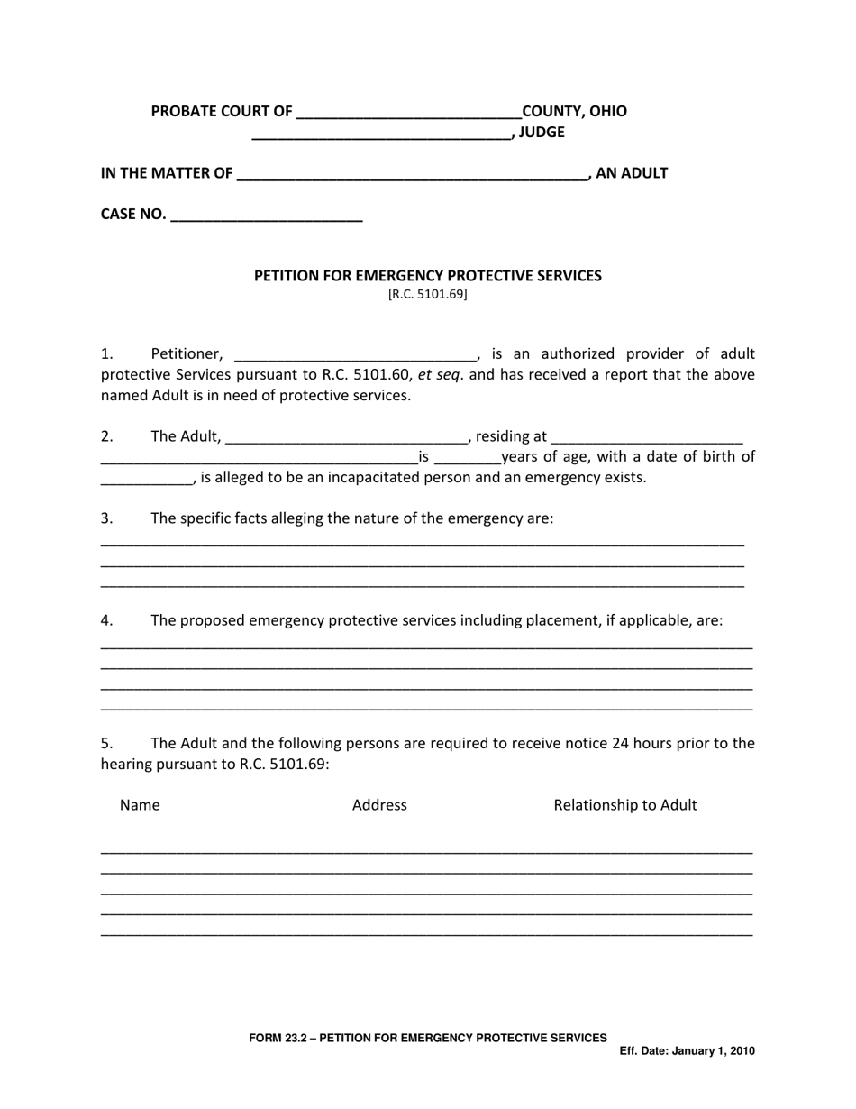 Form 23.2 Petition for Emergency Protective Services - Ohio, Page 1