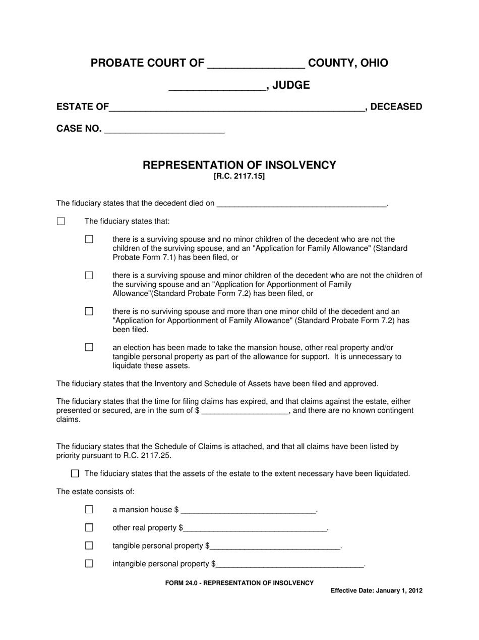 Form 24.0 Representation of Insolvency - Ohio, Page 1