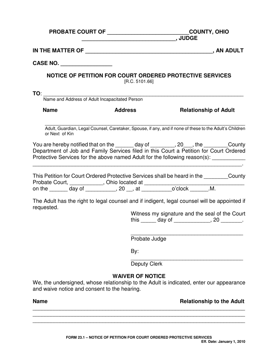 Form 23.1 Notice of Petition for Court Ordered Protective Services - Ohio, Page 1
