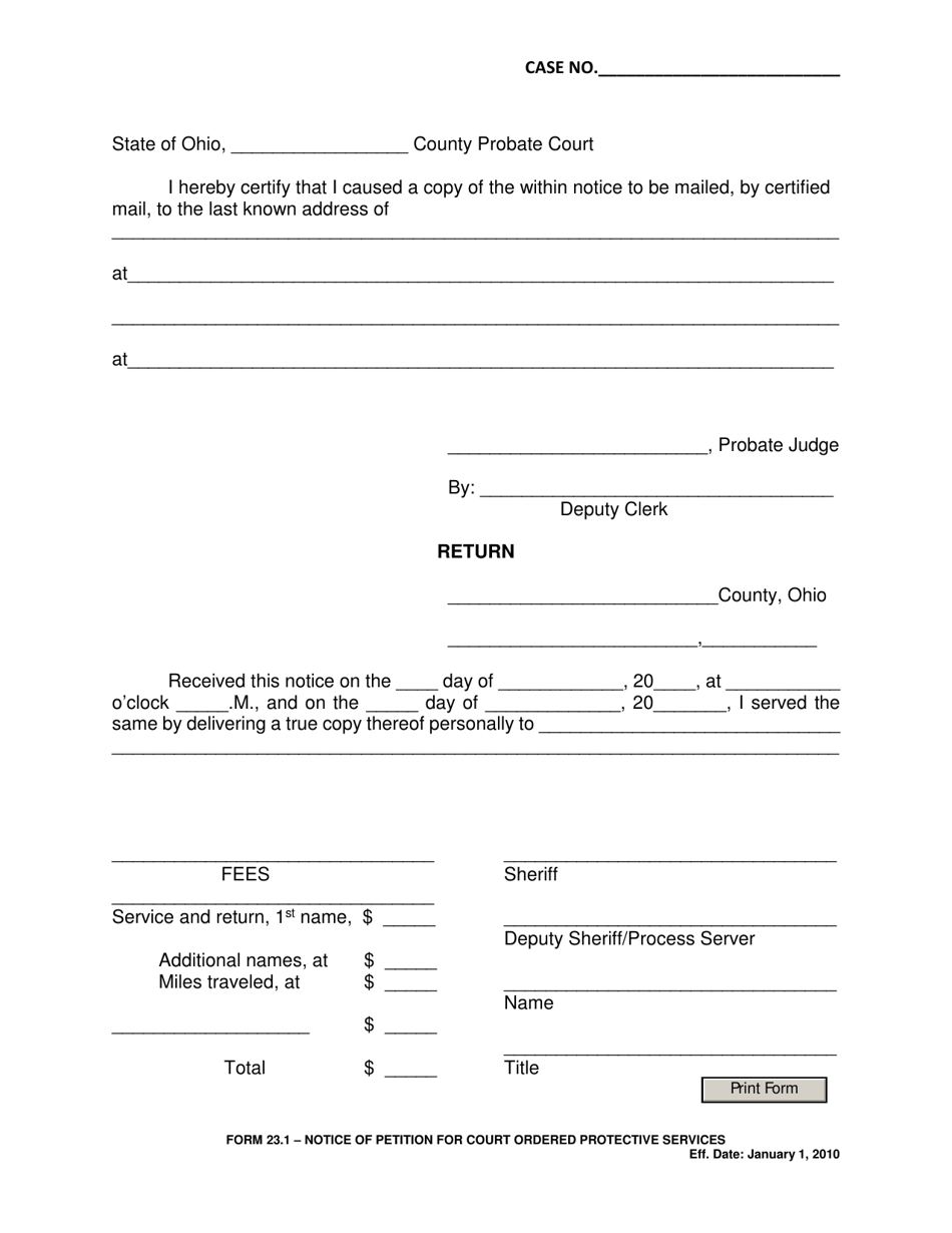Form 23.1 Notice of Petition for Court Ordered Protective Services - Ohio, Page 2