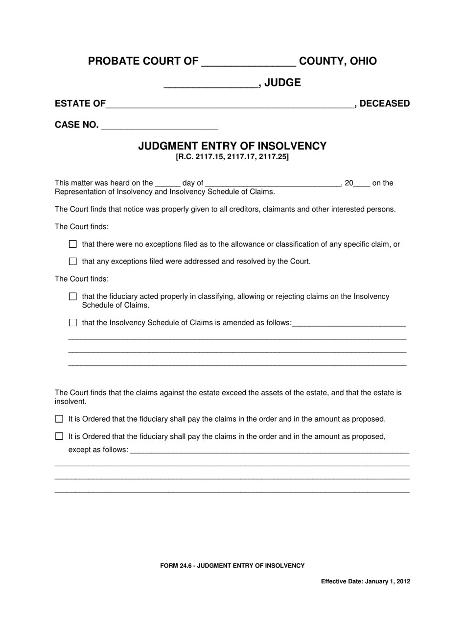 Form 24.6 Judgment Entry of Insolvency - Ohio, Page 1