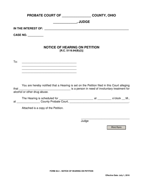 Form 26.4 Notice of Hearing on Petition - Ohio