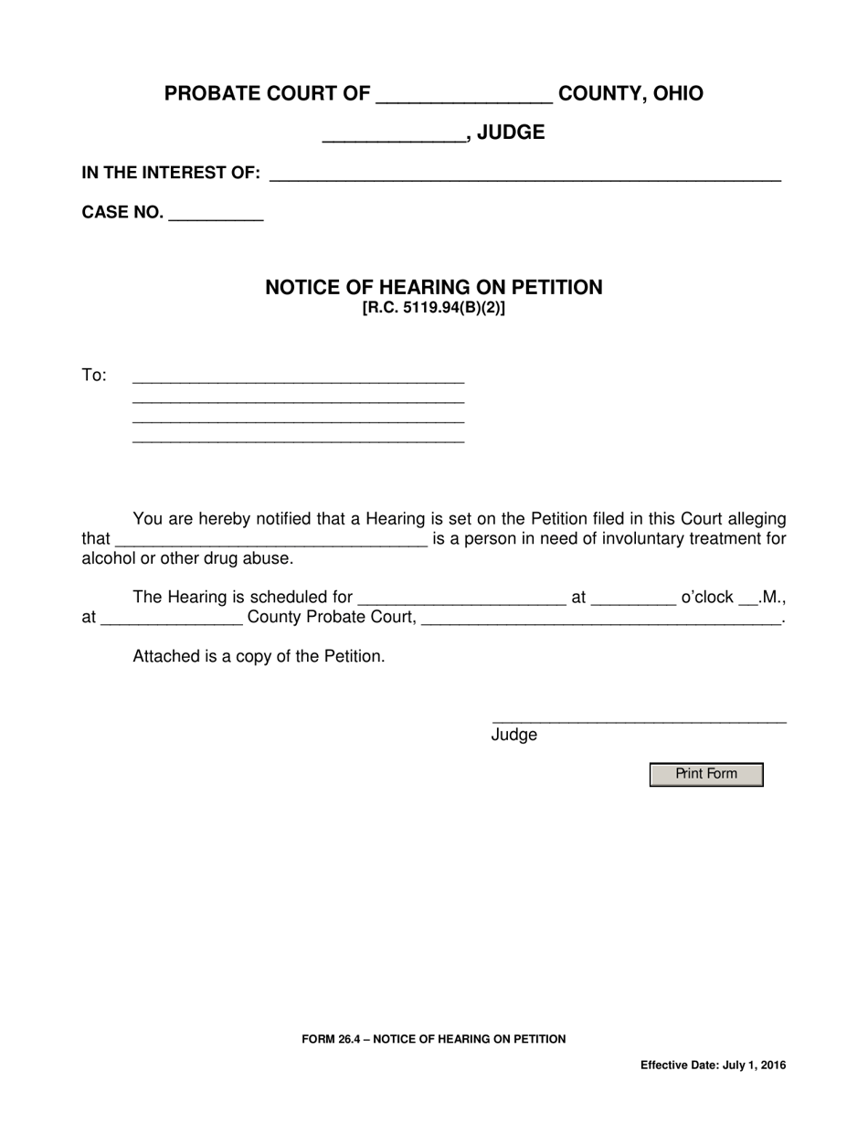 Form 26.4 Notice of Hearing on Petition - Ohio, Page 1
