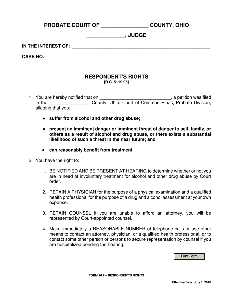 Form 26.7 Respondents Rights - Ohio, Page 1