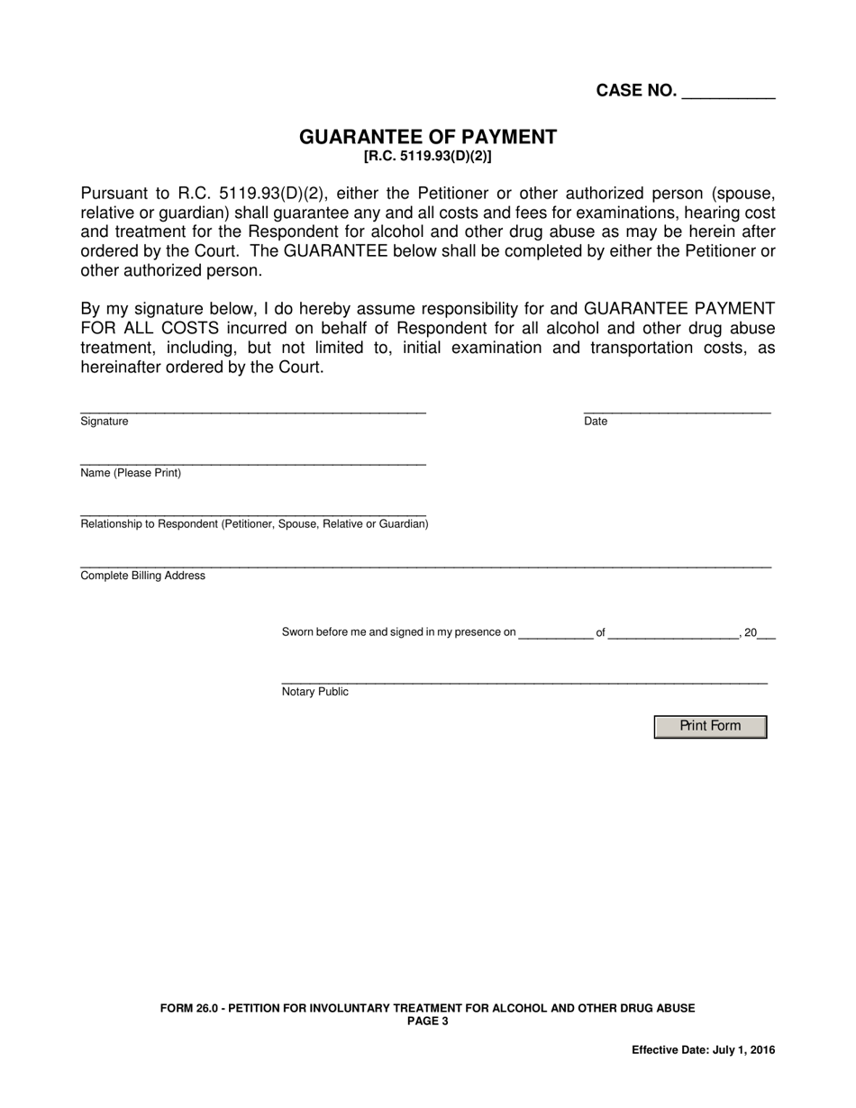 Form 26.0 Petition for Involuntary Treatment for Alcohol and Other Drug Abuse - Ohio, Page 3