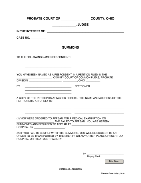 Form 26.12 Summons - Ohio