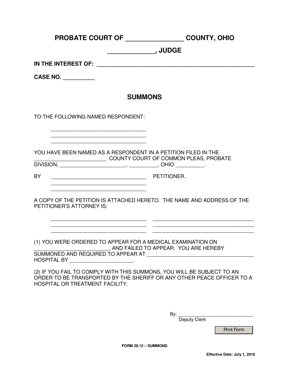 Form 26.12 Summons - Ohio, Page 1