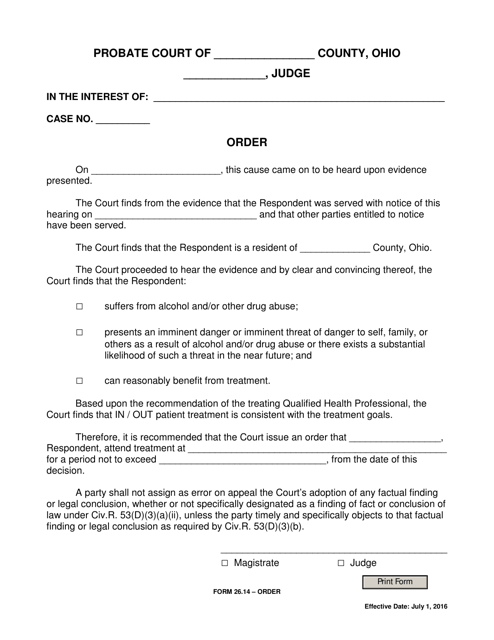 Form 26.14 Order - Ohio