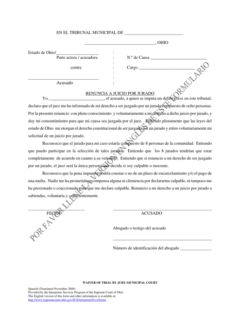 Waiver of Trial by Jury-Municipal Court - Ohio (Spanish) Download Pdf