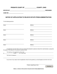 Document preview: Form 5.3 Notice of Application to Relieve Estate From Administration - Ohio