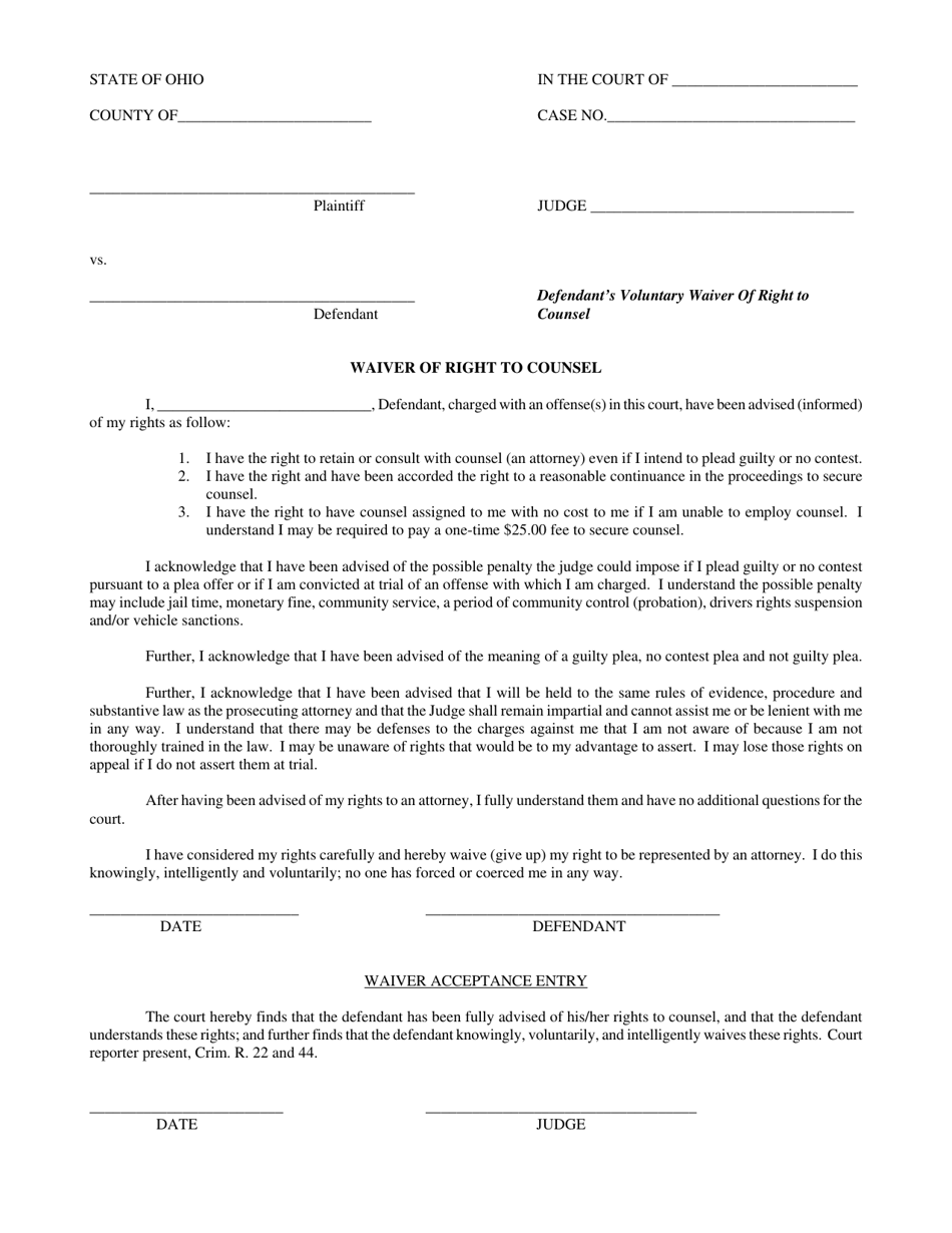 Waiver of Right to Counsel - Ohio, Page 1