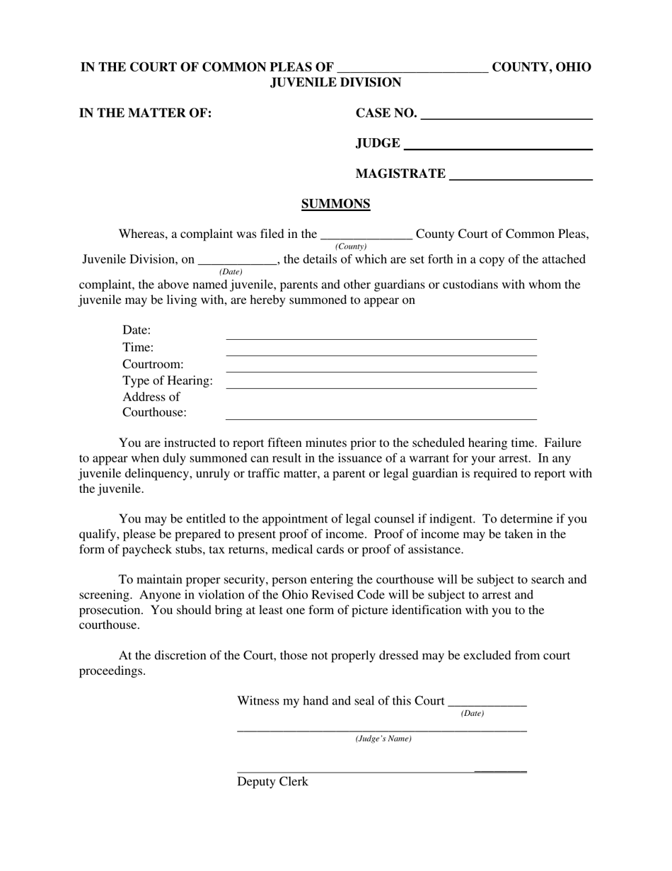 Ohio Summons Fill Out Sign Online and Download PDF Templateroller