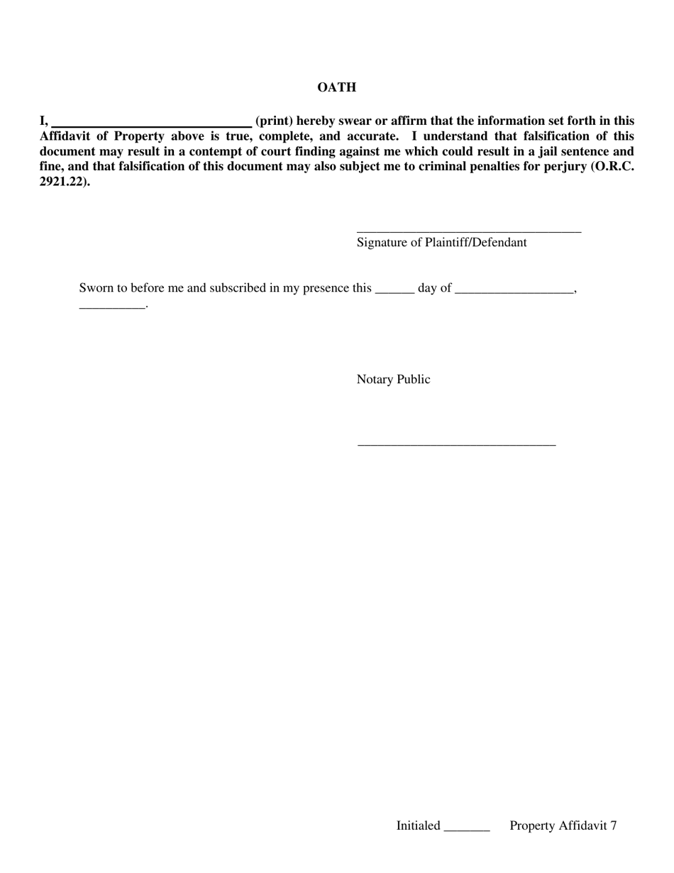 Uniform Affidavit of Property - Ohio, Page 7