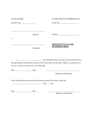 Document preview: Defendant's Waiver of Speedy Trial - Ohio