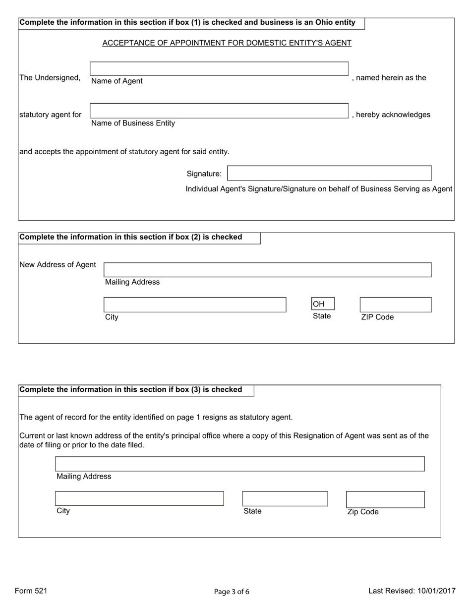 Form 521 Statutory Agent Update - Ohio, Page 3