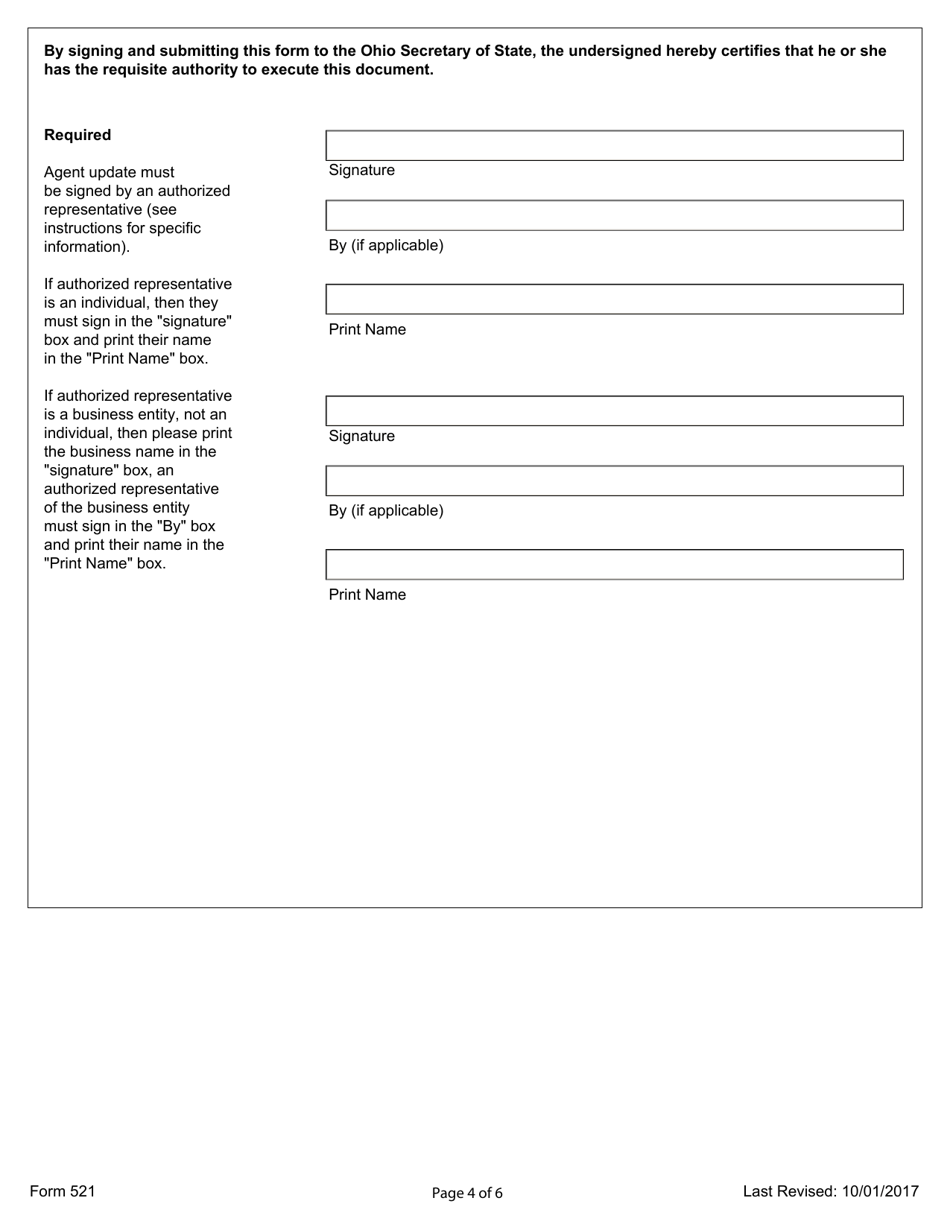 Form 521 Statutory Agent Update - Ohio, Page 4