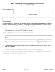 Form 561 &quot;Certificate of Dissolution (For-Profit, Domestic Corporation)&quot; - Ohio, Page 6