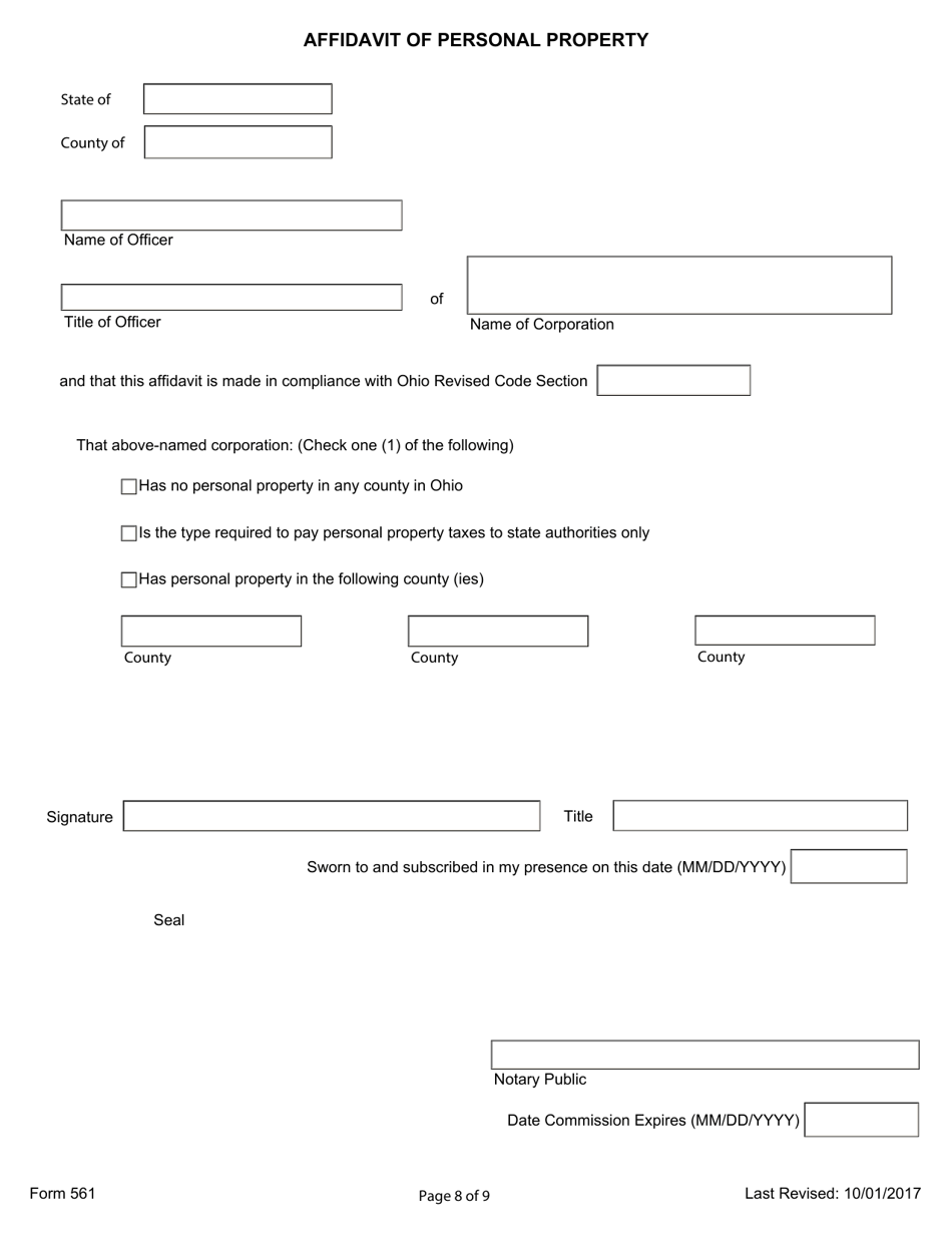 Form 561 Certificate of Dissolution (For-Profit, Domestic Corporation) - Ohio, Page 8