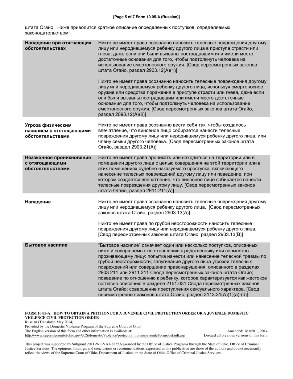 Instructions for Form 10.05-B Petition for Juvenile Civil Protection Order and Juvenile Domestic Violence Protection Order - Ohio (Russian), Page 5