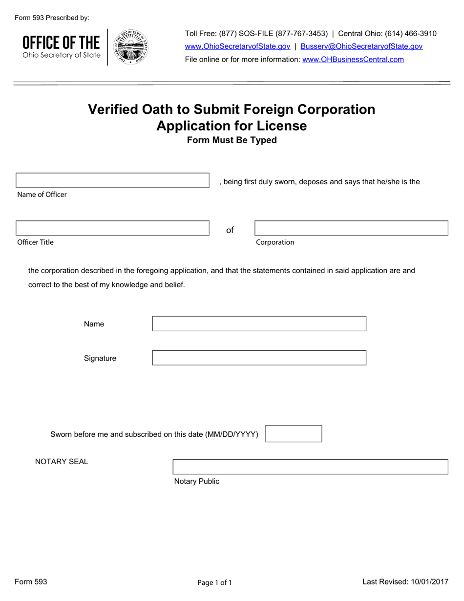 Form 593 Fill Out, Sign Online and Download Fillable PDF, Ohio