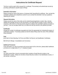 Form 500 Certificate Request - Ohio, Page 2