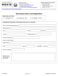 Form NFRA Nonresident Alien Land Registration - Ohio