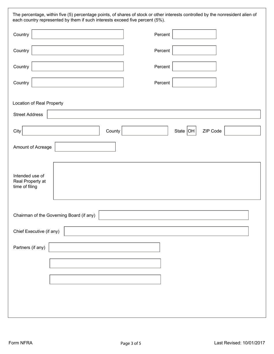 Form NFRA Nonresident Alien Land Registration - Ohio, Page 3