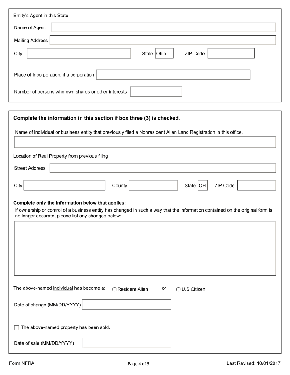 Form NFRA Nonresident Alien Land Registration - Ohio, Page 4