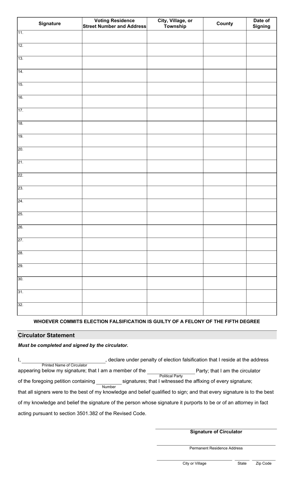Form 2-C Declaration of Candidacy - Party Primary Election for United States Senator - Ohio, Page 2