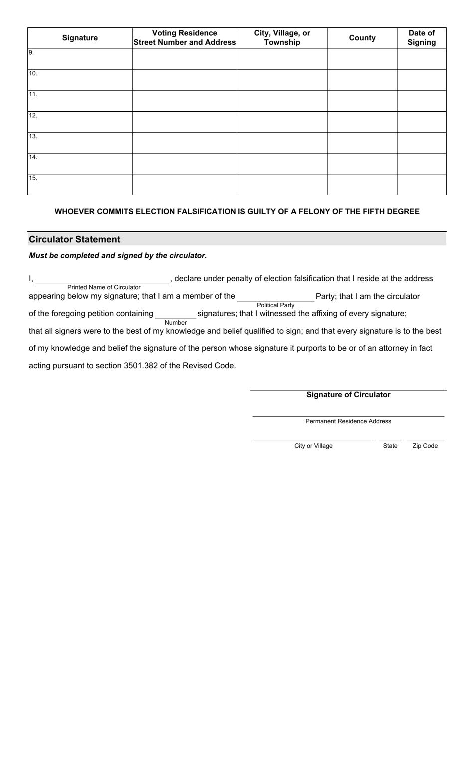 Form 2-K Declaration of Candidacy - State Central Committee to Be Elected at Party Primary Election (Intermediate Party) - Ohio, Page 2
