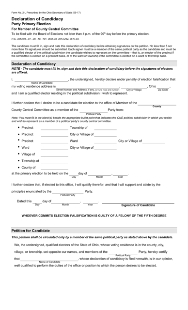 Form 2-L Declaration of Candidacy - Party Primary - County Central Committee - Ohio