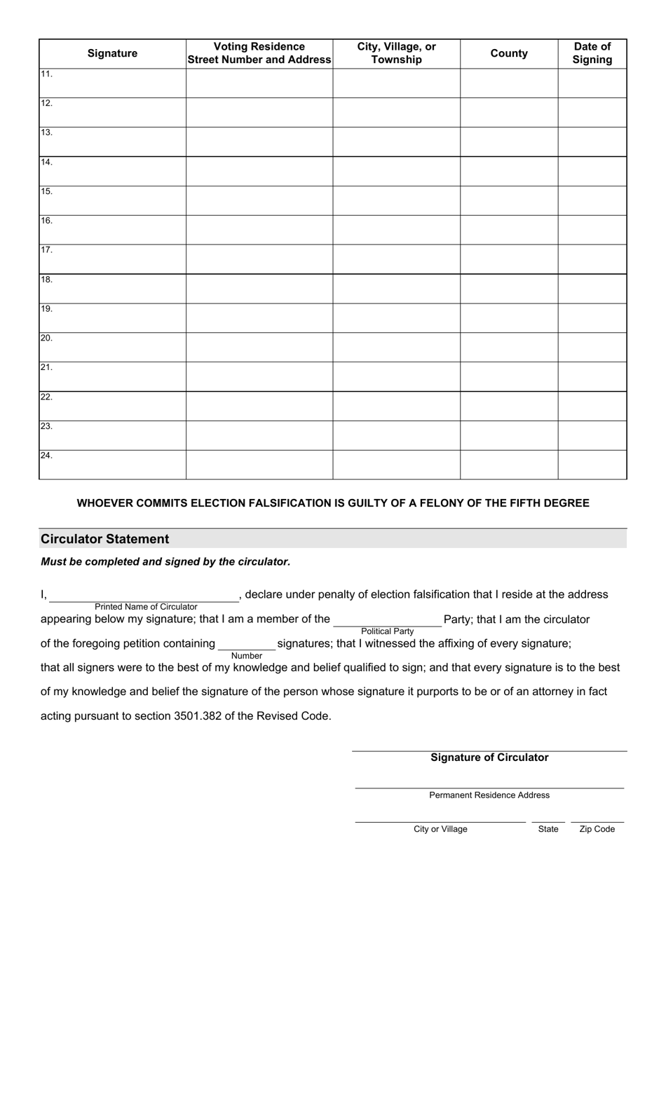 Form 2-I Declaration of Candidacy - Party Primary Election for Elective Offices of Cities or Villages - Ohio, Page 2