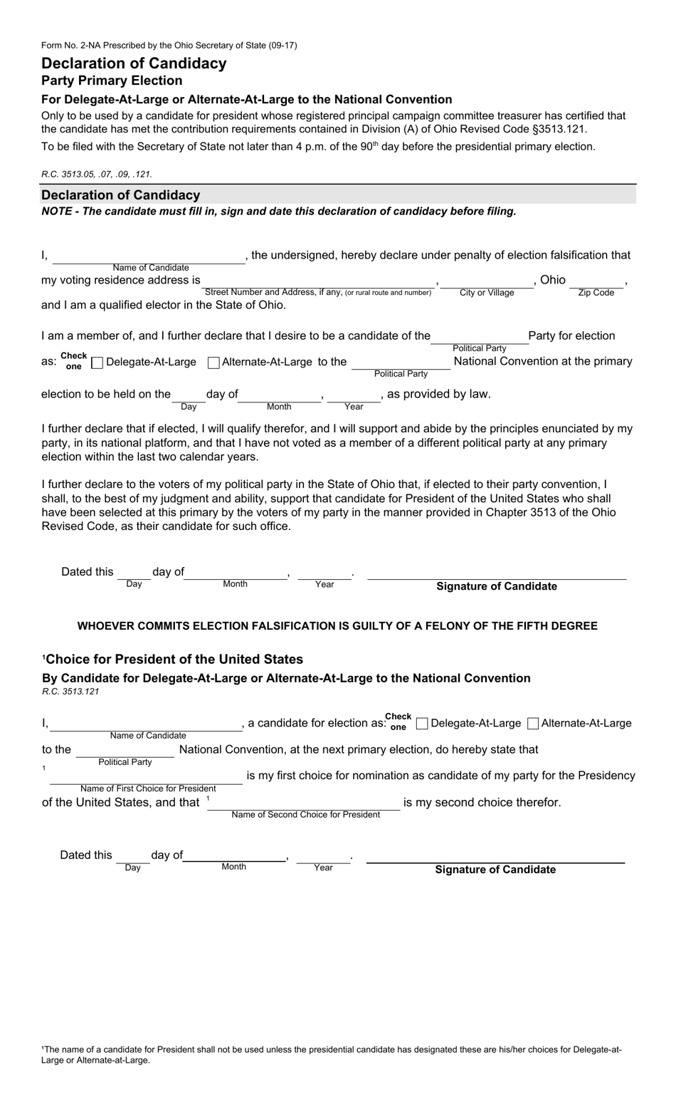 Form 2 Na Download Fillable Pdf Or Fill Online Declaration Of Candidacy Party Primary Election 2557