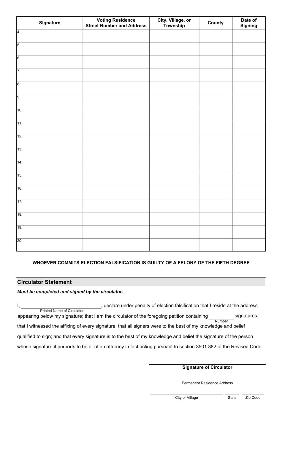 Form 2-V Declaration of Candidacy for Member of the Board of Education - Non-partisan Primary Election - Ohio, Page 2