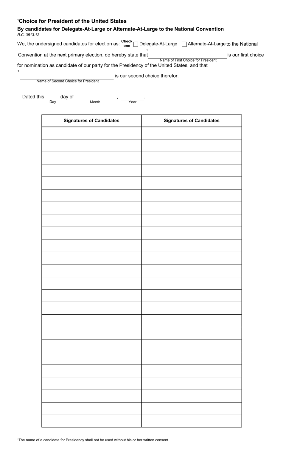 Form 2-O Declaration of Candidacy and Choice for President of the United States for Delegate-At-Large or Alternate-At-Large to the National Convention (Several Candidates) - Party Primary Election - Ohio, Page 4