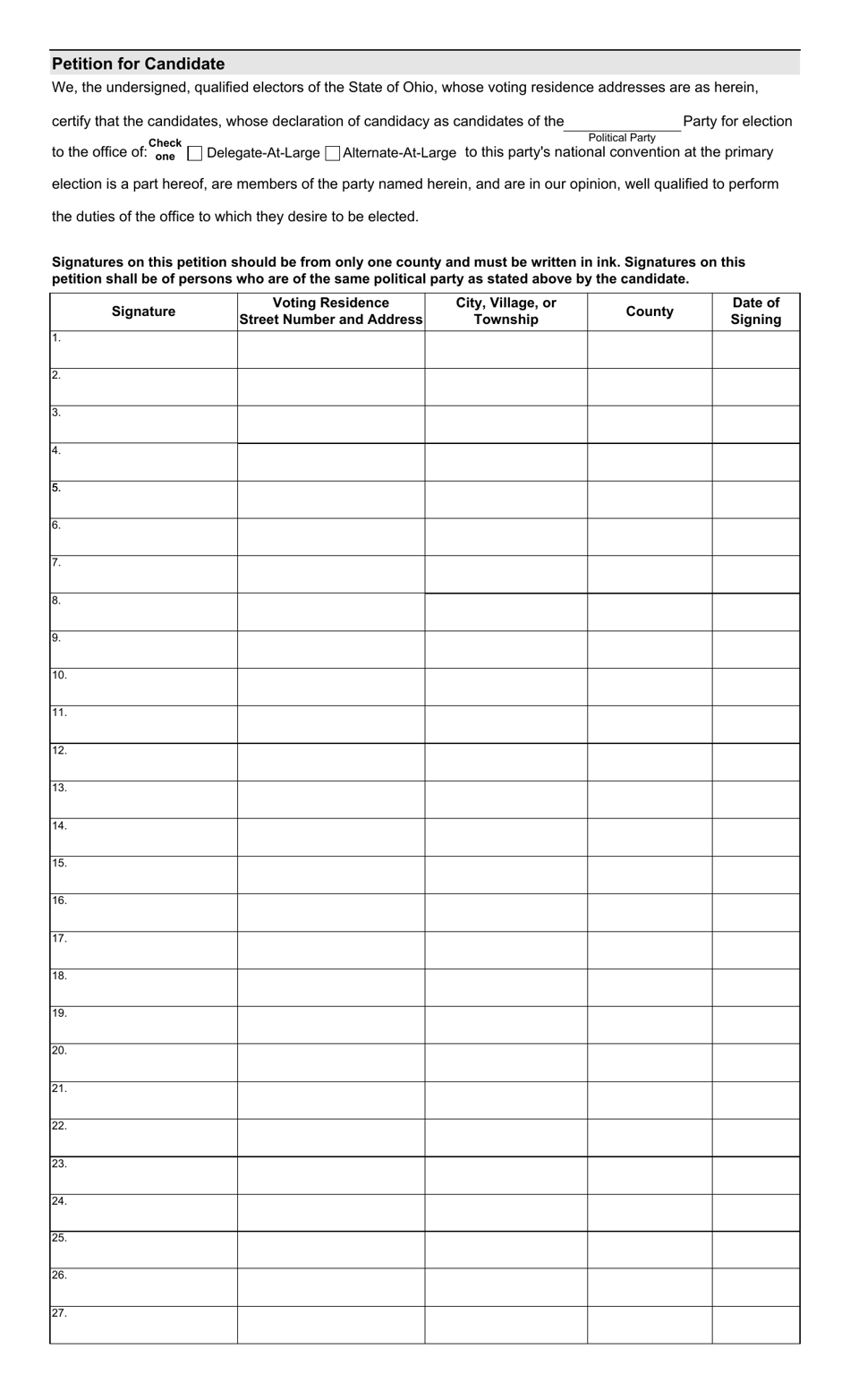 Form 2-O Declaration of Candidacy and Choice for President of the United States for Delegate-At-Large or Alternate-At-Large to the National Convention (Several Candidates) - Party Primary Election - Ohio, Page 5