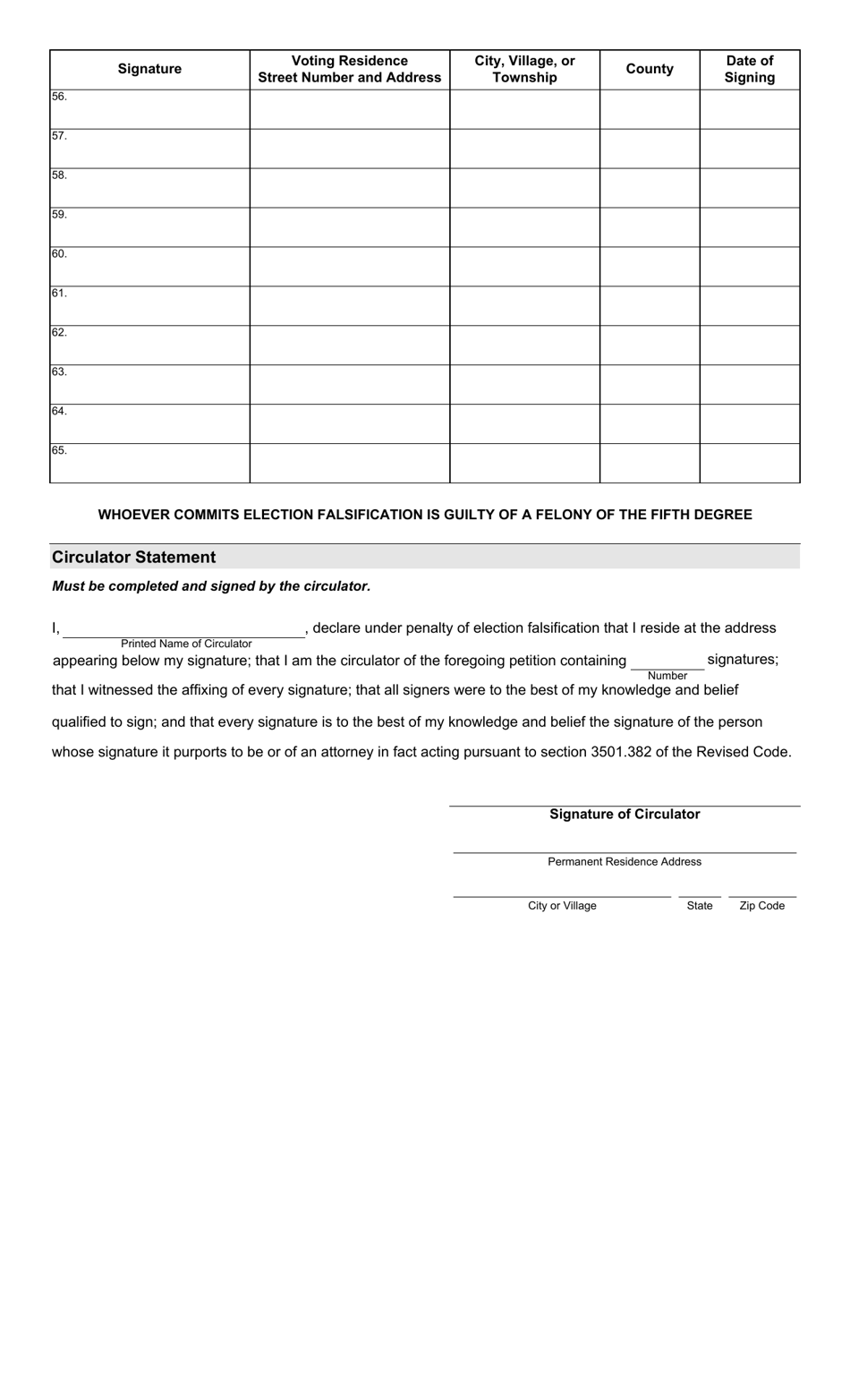 Form 3-AA Nominating Petition for Delegates to a Convention to Ratify or Reject Amendment to the Constitution of the United States - Ohio, Page 5