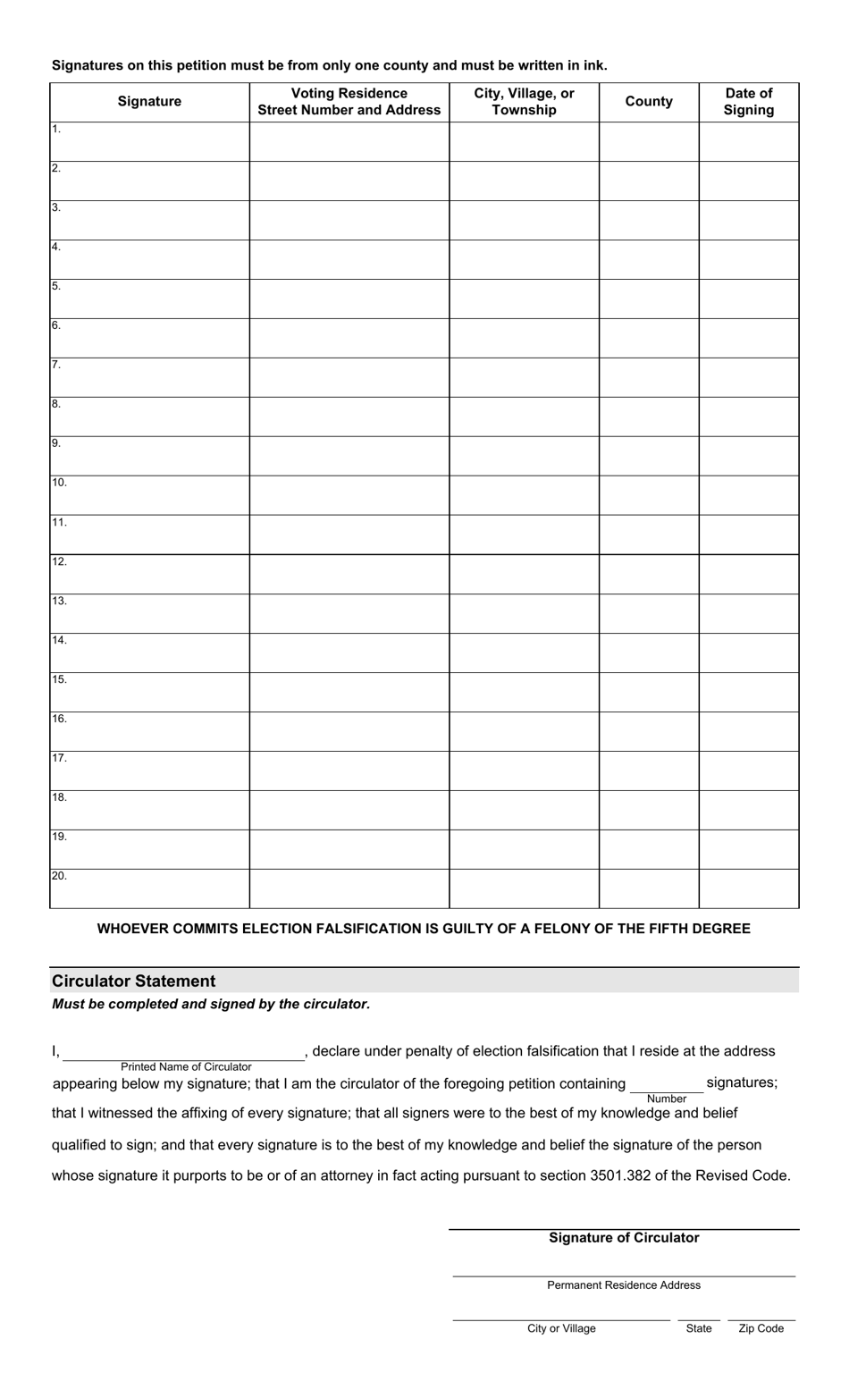 Form 3-X Nominating Petition and Statement of Candidacy for Governing Board of an Educational Service Center at-Large Members (3311.053) (Several Candidates) - Ohio, Page 2