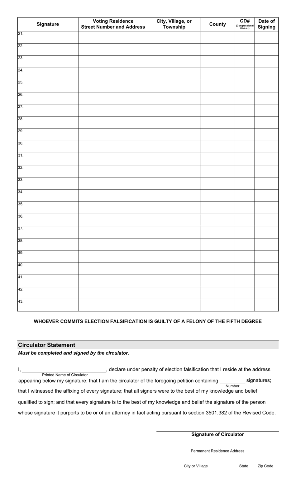 Form 4-A Petition to Form a Minor Political Party - Ohio, Page 2