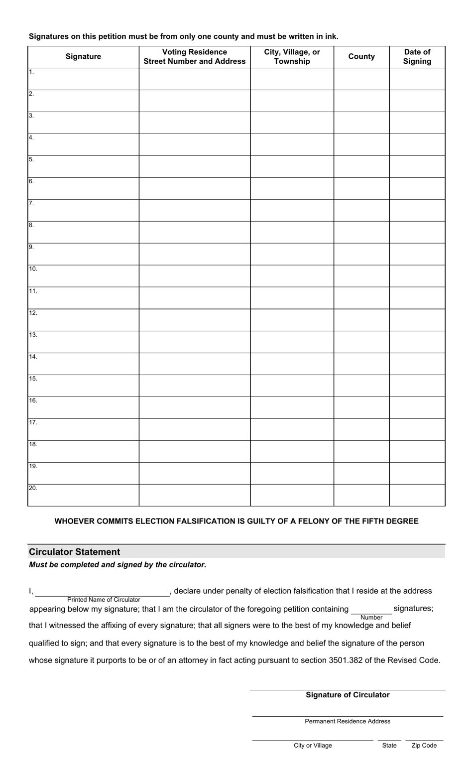 Form 3-YA Nominating Petition and Statement of Candidacy for Members of the Newly Formed Governing Board of an Educational Service Center (Several Candidates) - Ohio, Page 2