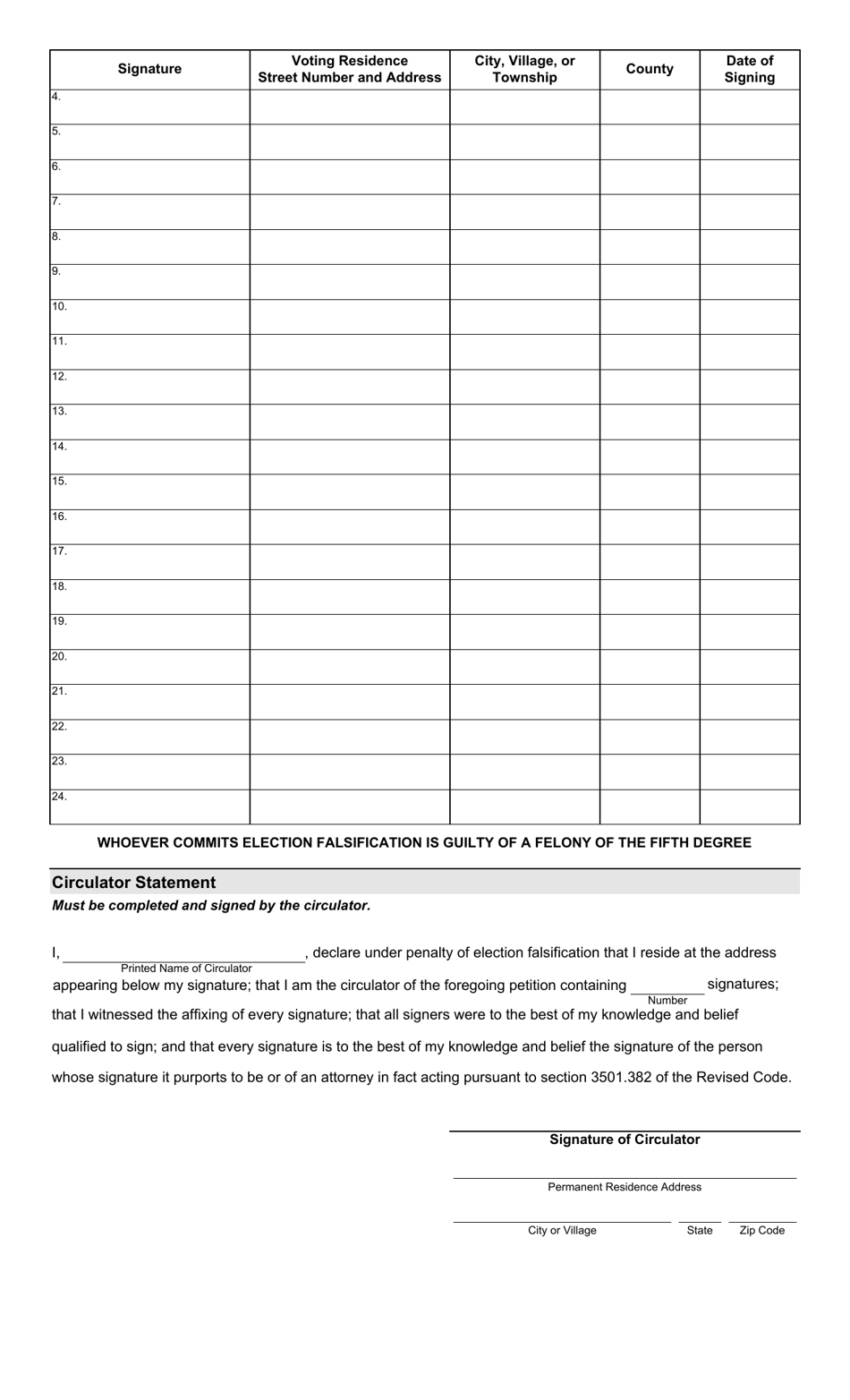 Form 4-F Minor Political Party Nominating Petition and Statement of Candidacy for Chief Justice and Justice of the Ohio Supreme Court - Ohio, Page 2