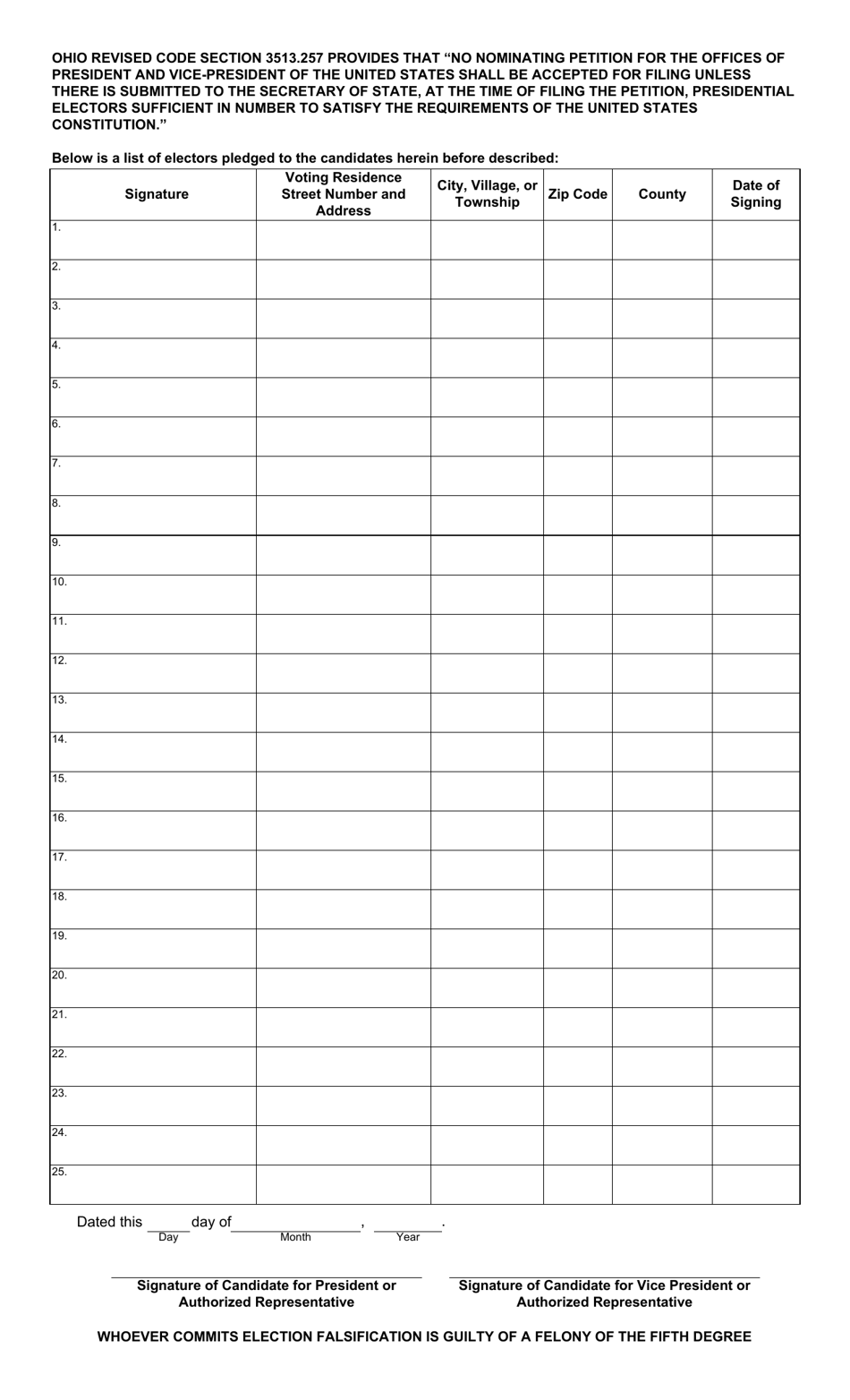 Form 4-C Minor Political Party Nominating Petition and Statement of Candidacy for President and Vice President of the United States - Ohio, Page 3