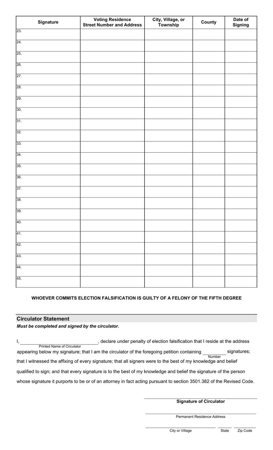 Form 5-A Petition for Election on Question of the Sale of Beer by C and D Permit Holders - Ohio, Page 2