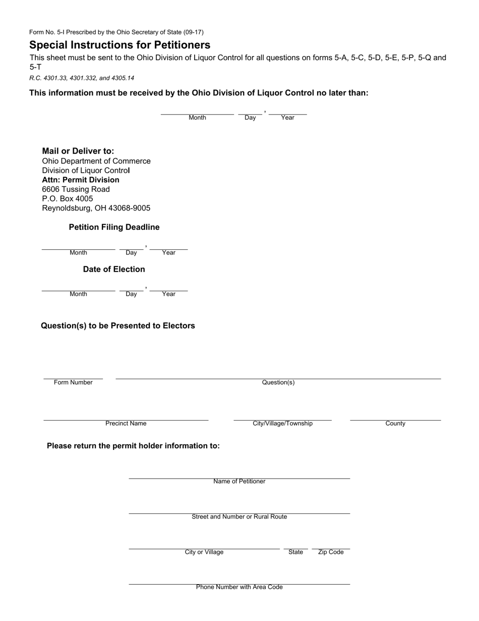 Form 5-I Special Instructions for Petitioners - Ohio, Page 1