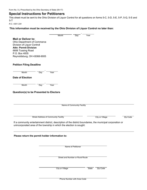 Form 5-J Special Instructions for Petitioners - Ohio