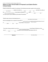 Document preview: Form 5-O Notice to Liquor Permit Holder of Proposed Local Option Election - Particular Premises - Ohio