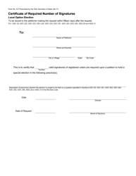 Document preview: Form 5-F Certificate of Required Number of Signatures - Local Option Election - Ohio